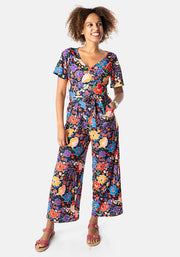 Kesia Stencil Floral Print Culotte Jumpsuit