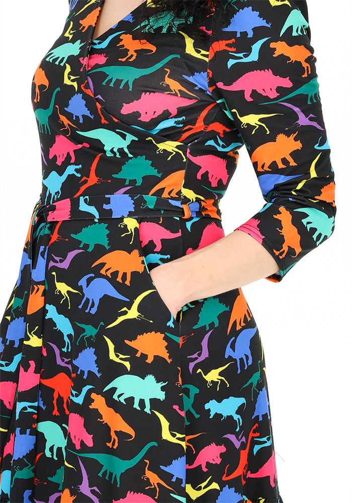 Sixth angle of Kesee Dinosaur Print Jersey Midaxi Dress (Black)