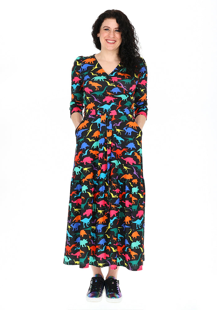 Eighth angle of Kesee Dinosaur Print Jersey Midaxi Dress (Black)