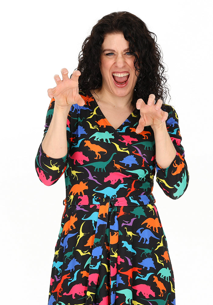 Third angle of Kesee Dinosaur Print Jersey Midaxi Dress (Black)