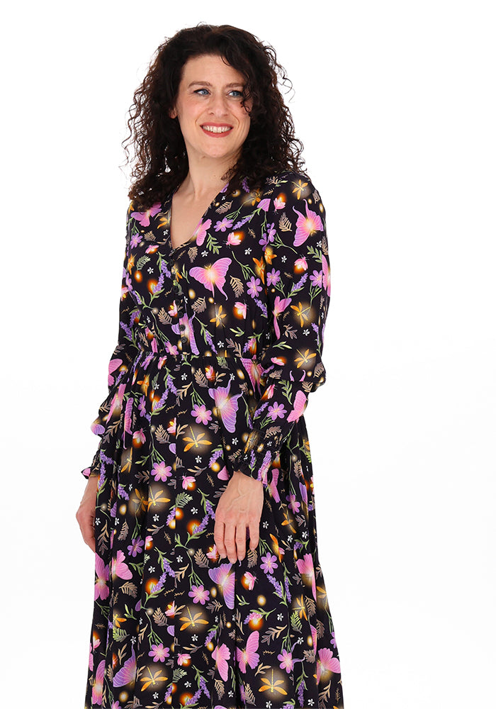 Kezia Illuminated Moth Print Handkerchief Hem Dress