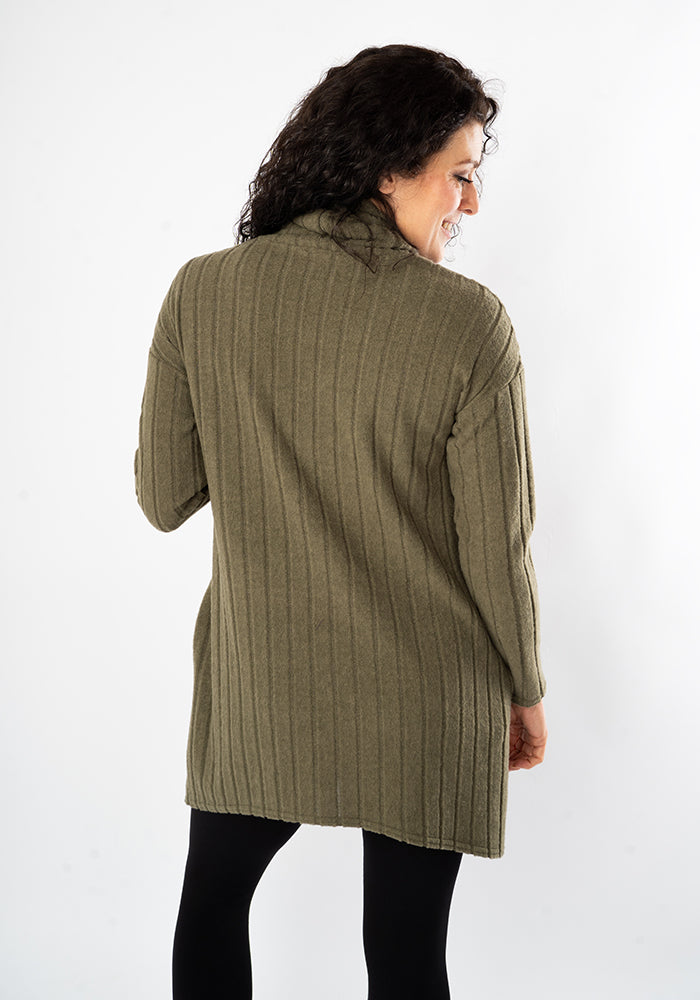 Sixth angle of Bexley Khaki Brushed Chunky Rib Tunic