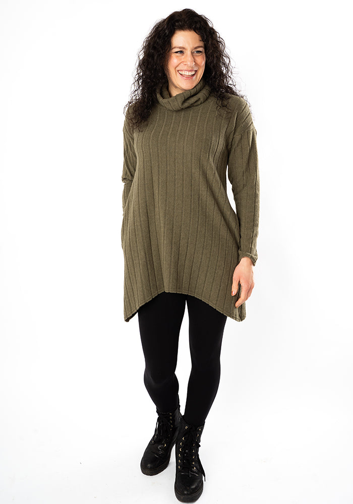Fifth angle of Bexley Khaki Brushed Chunky Rib Tunic