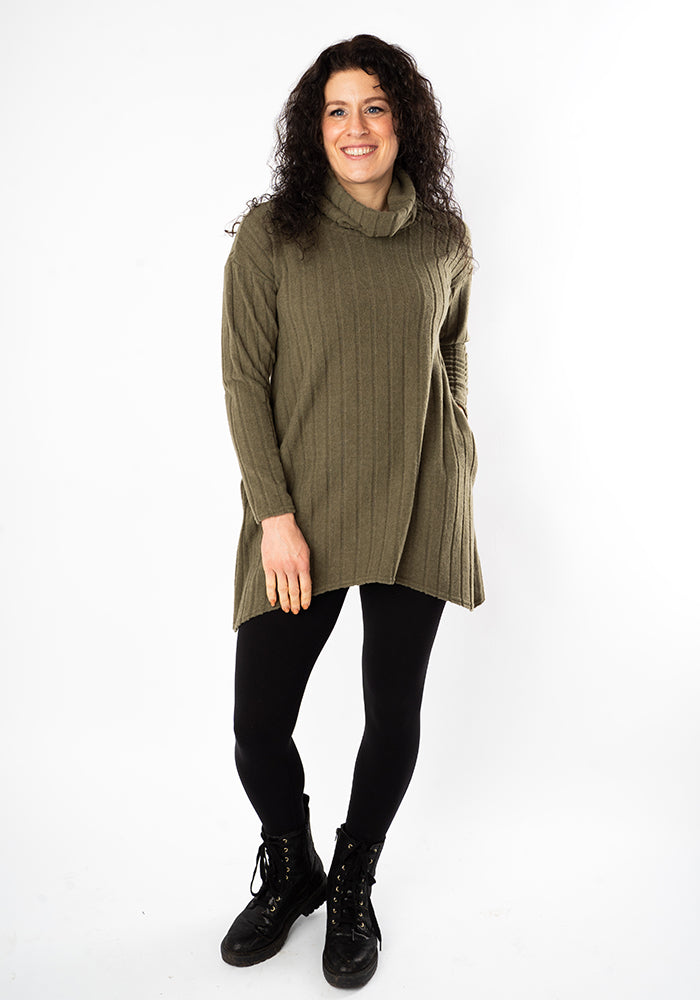 Third angle of Bexley Khaki Brushed Chunky Rib Tunic