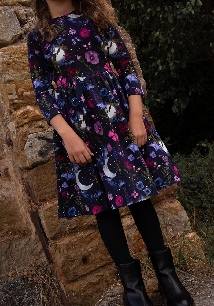 Children's Bat Floral Print Dress (Selvina)