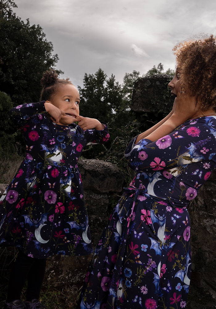 Children's Bat Floral Print Dress (Selvina)