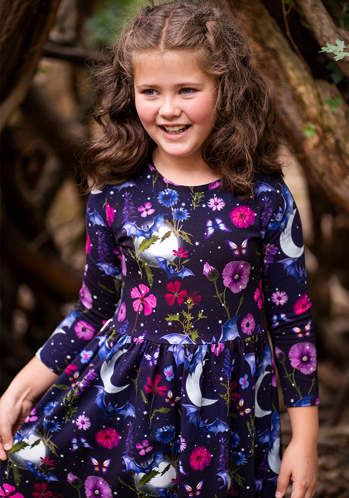 Children's Bat Floral Print Dress (Selvina)