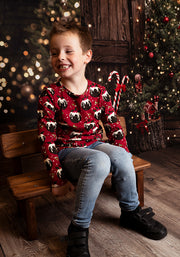 Children's Christmas Puddings Print Cotton T-Shirt (Crimson)