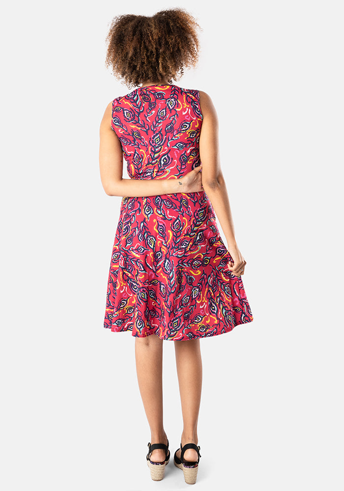 Kimzy Ikat Peacock Print Dress