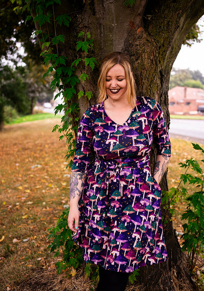 Kinoko Mushroom Print Tie Waist Dress