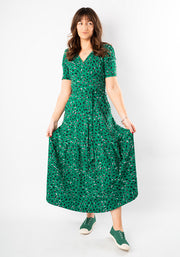 Kirbie Scribble Print Tiered Hem Cotton Midaxi Dress