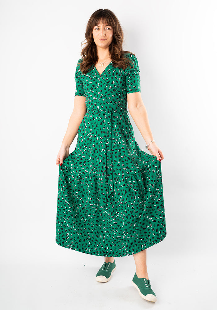 Kirbie Scribble Print Tiered Hem Cotton Midaxi Dress