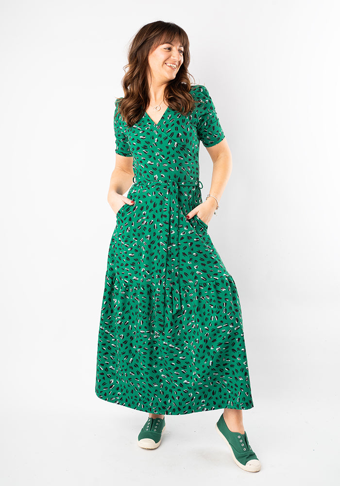 Kirbie Scribble Print Tiered Hem Cotton Midaxi Dress