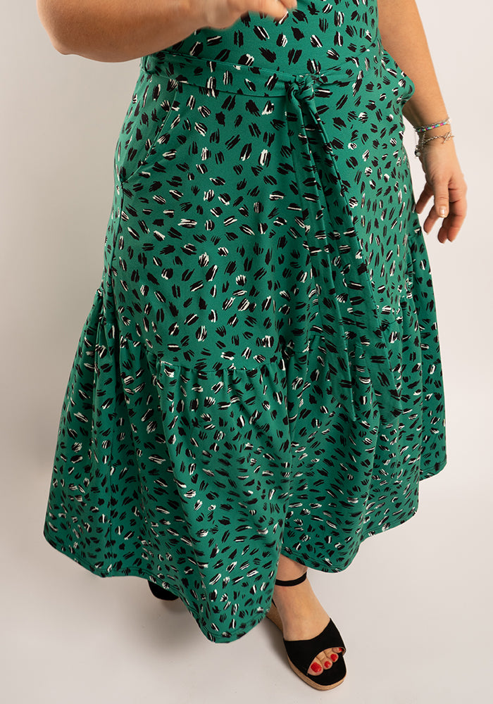 Kirbie Scribble Print Tiered Hem Cotton Midaxi Dress