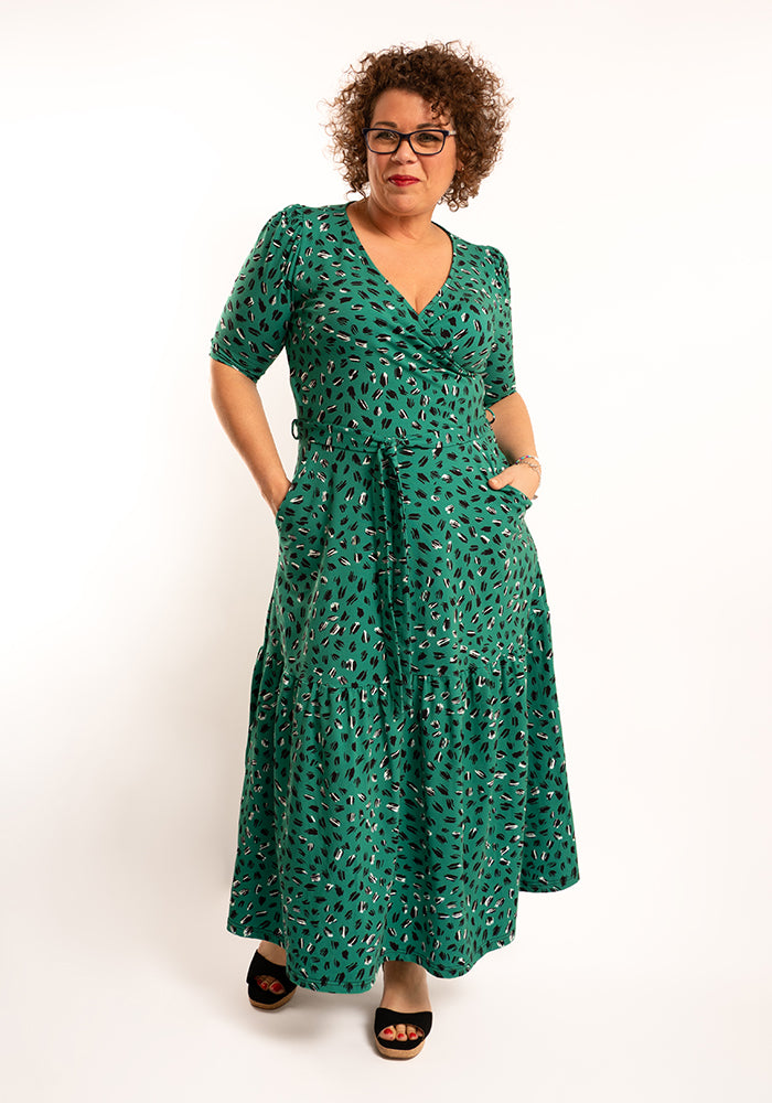 Kirbie Scribble Print Tiered Hem Cotton Midaxi Dress