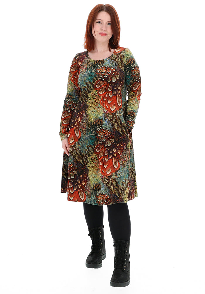 Kiria Brown Feature Print Trapeze Dress