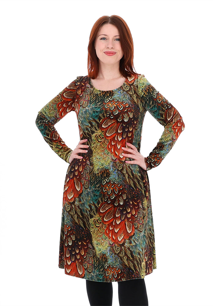 Kiria Brown Feature Print Trapeze Dress