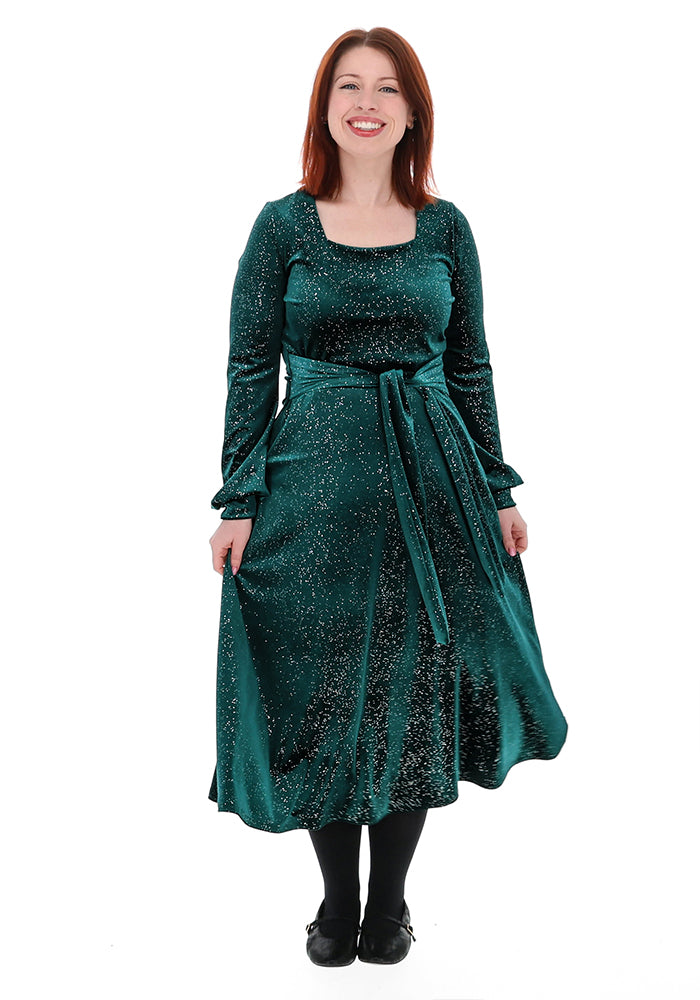 Kirsten Bottle Green/Silver Glitter Midi Dress