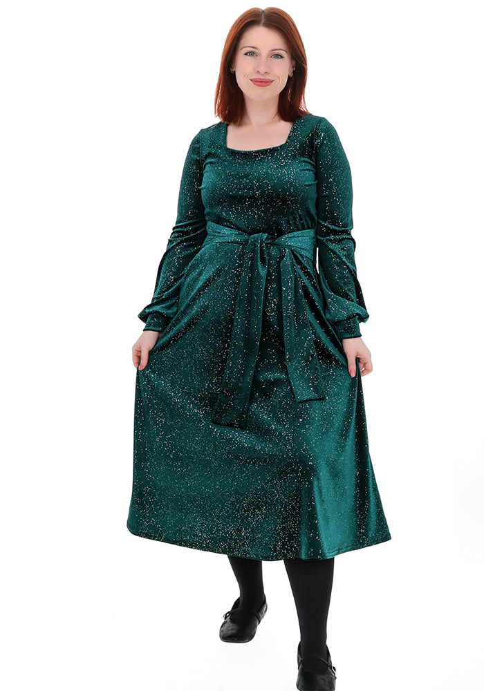 Kirsten Bottle Green/Silver Glitter Midi Dress