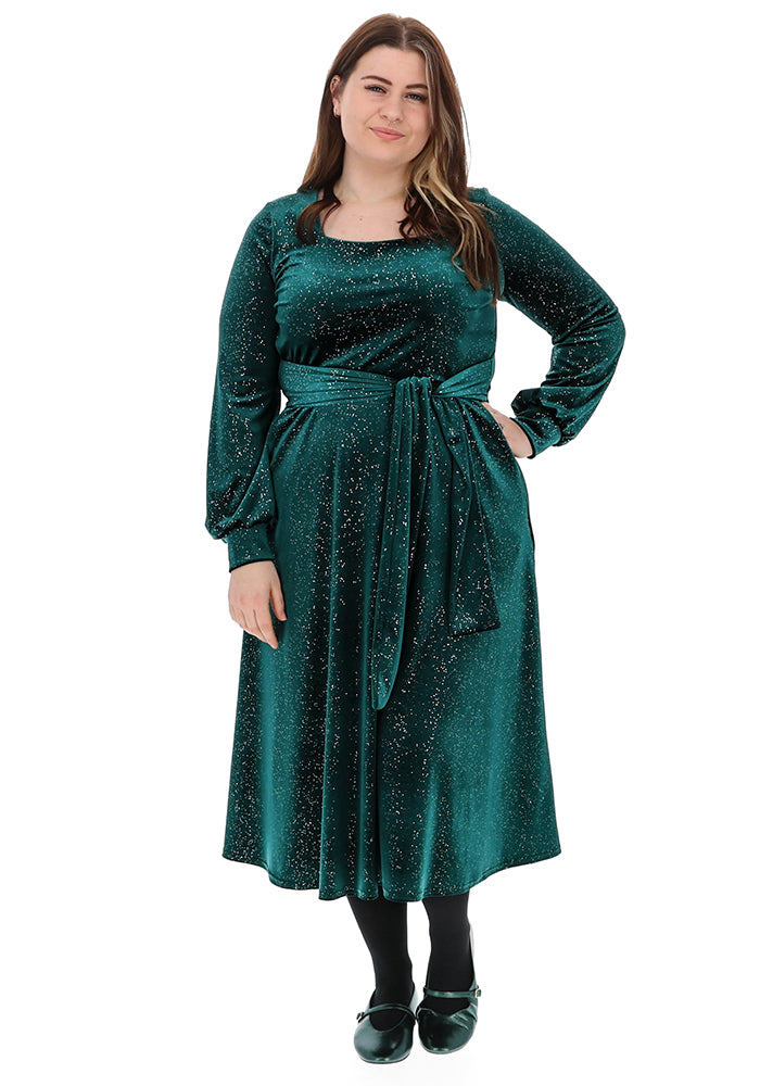 Kirsten Bottle Green/Silver Glitter Midi Dress