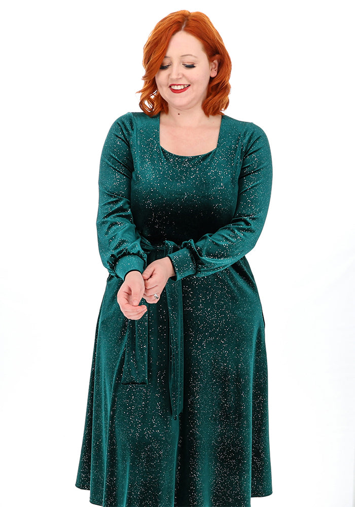 Kirsten Bottle Green/Silver Glitter Midi Dress