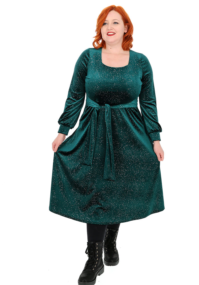 Kirsten Bottle Green/Silver Glitter Midi Dress