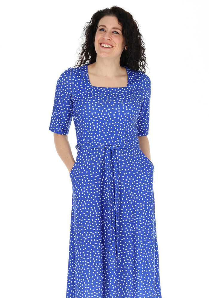 Ninth angle of Kittie Blue &amp; White Polka Dot Print Jersey Midi Dress