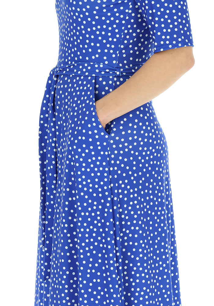 Fifth angle of Kittie Blue &amp; White Polka Dot Print Jersey Midi Dress