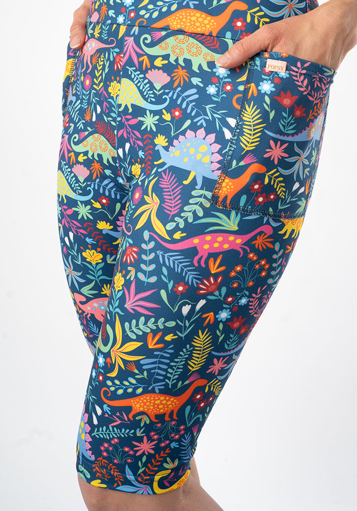 Front view of Kiva Dinosaur Print Cycling Shorts