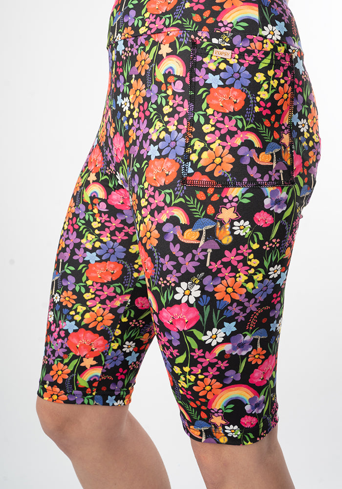 Third angle of Kiva Garden Rainbow Print Cycling Shorts
