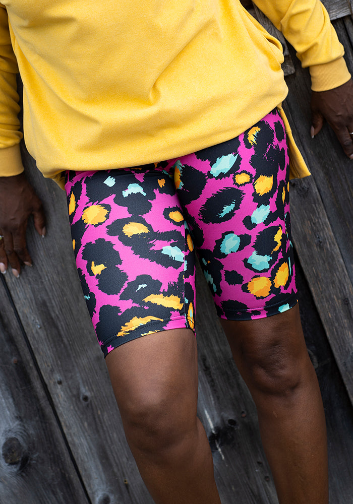Eleventh angle of Kiva Pink Animal Print Cycling Shorts
