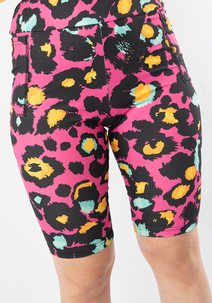 Fifth angle of Kiva Pink Animal Print Cycling Shorts