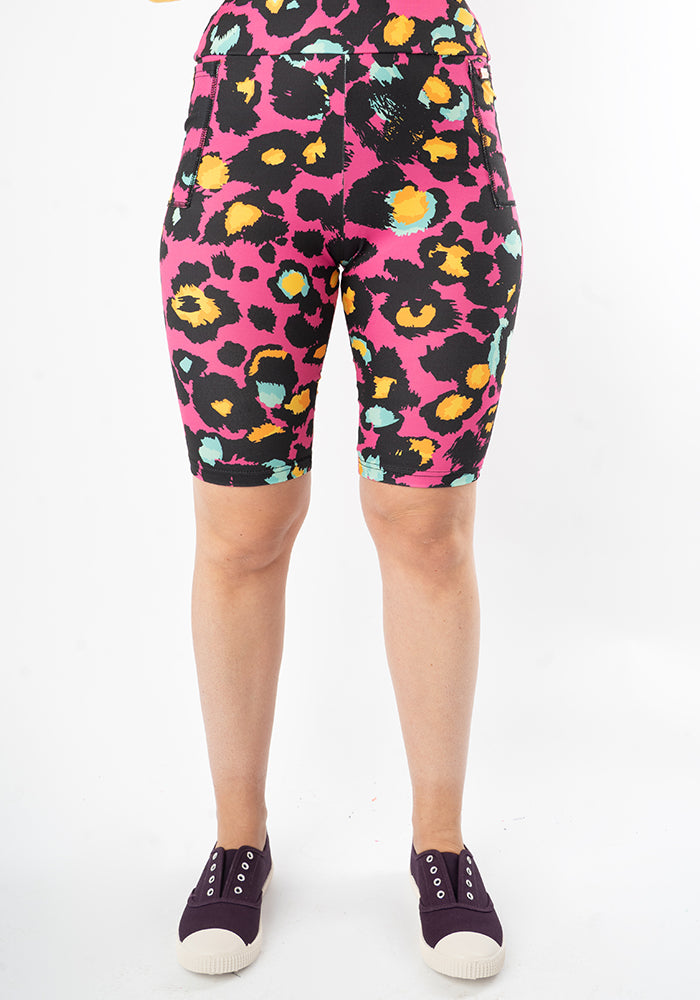 Fourth angle of Kiva Pink Animal Print Cycling Shorts