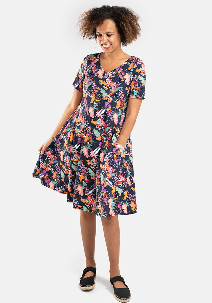 Klay Hidden Toucan Print Trapeze Dress