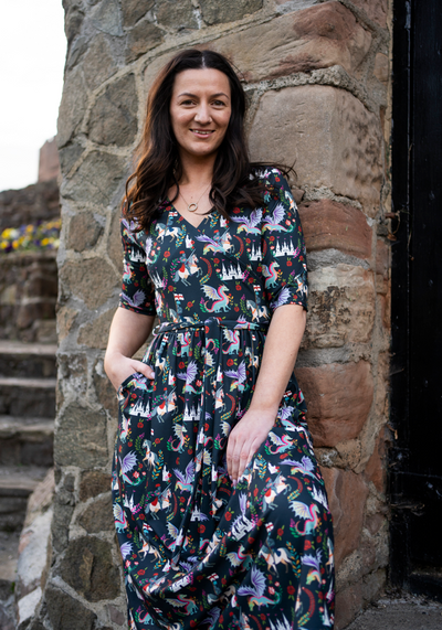 Sabra Knights & Dragons Print Midi Dress