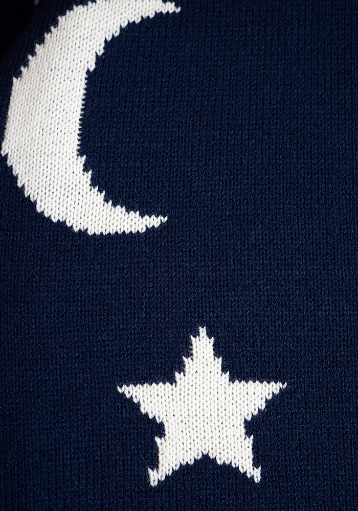 Second angle of Night Sky Knit Cardigan (Navy and Ivory)