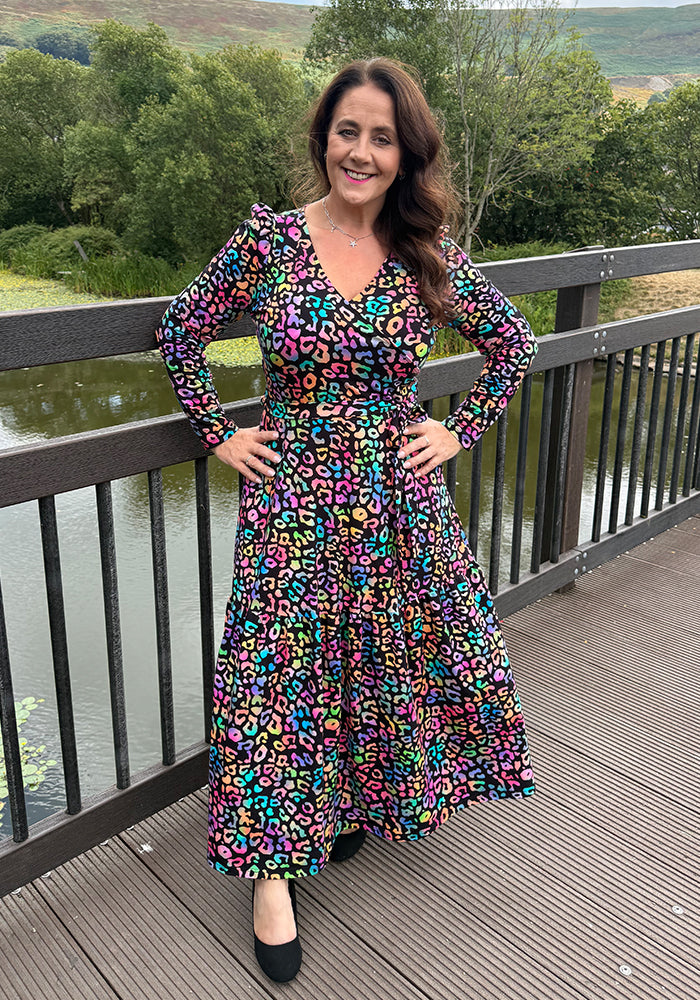 Kora Fluorescent Animal Print Cotton Midaxi Dress