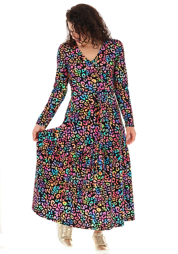 Kora Fluorescent Animal Print Cotton Midaxi Dress