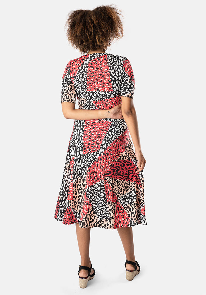 Kristi Patchwork Animal Print Midi Dress