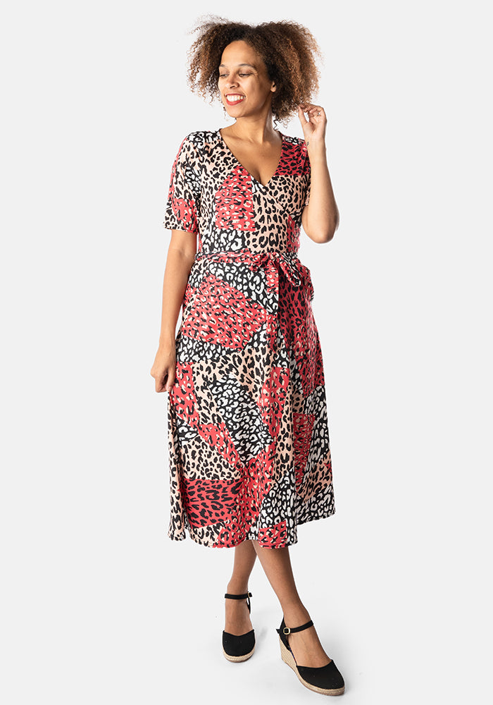 Kristi Patchwork Animal Print Midi Dress