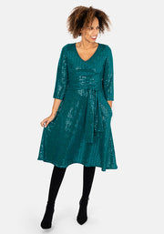 Kristin Emerald Sequin Below The Knee Dress