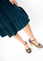 Kya Teal Sparkle Tiered Hem Dress