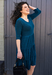 Kya Teal Sparkle Tiered Hem Dress