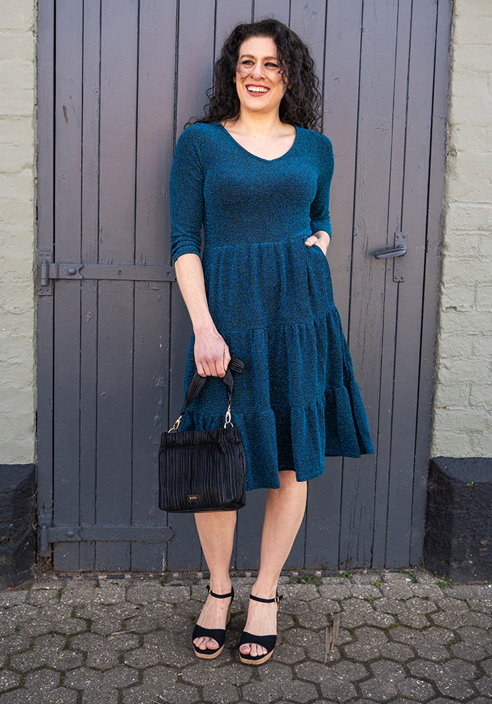 Kya Teal Sparkle Tiered Hem Dress