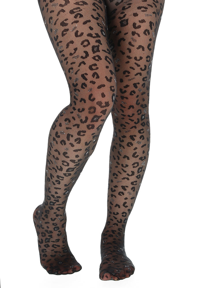 Black Leopard Pattern Sparkle Tights