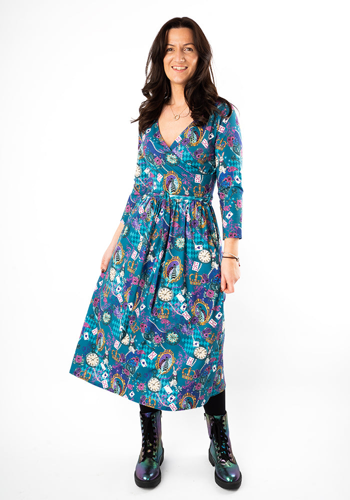 Front view of Lacie Looking Glass Print Midi Dress