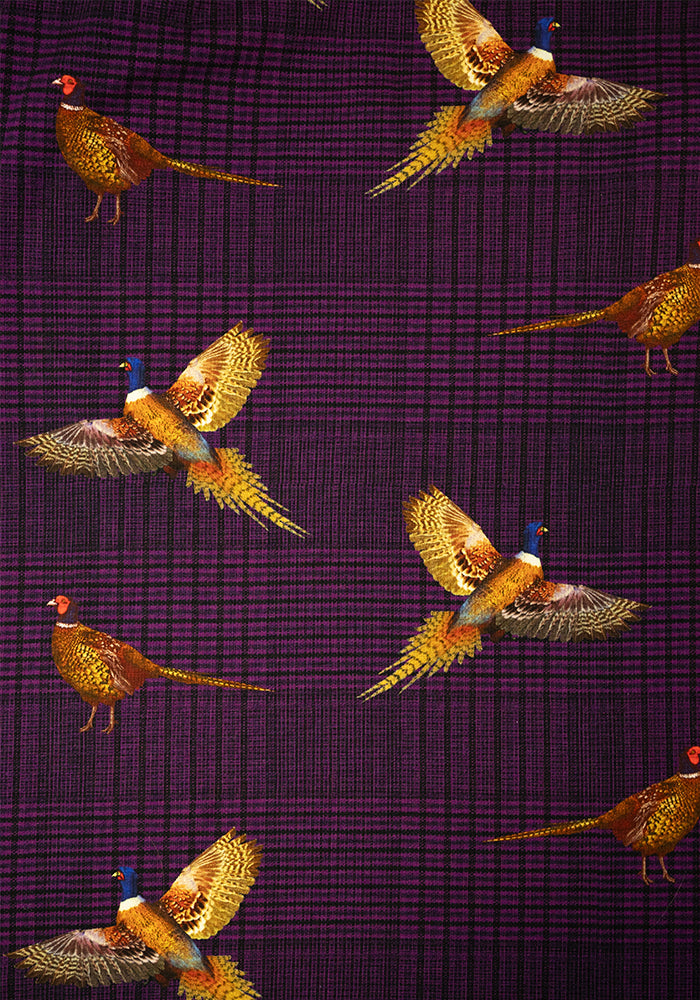 Second angle of Laine Purple Pheasant Print Cotton Midi Dress