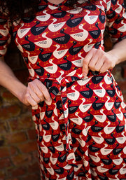 Landon Geese In A Row Print Cotton Midi Dress