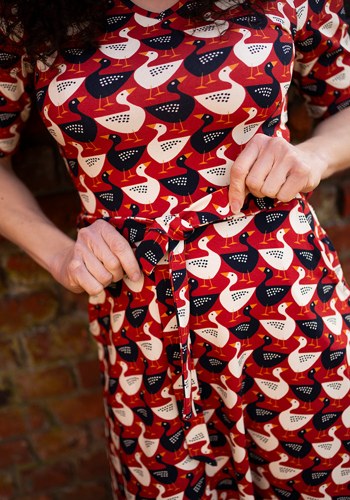 Landon Geese In A Row Print Cotton Midi Dress