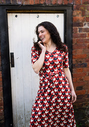 Landon Geese In A Row Print Cotton Midi Dress